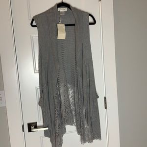 Grace and Lace gray lace duster flip cardi